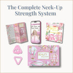 The complete Neck-Up Strength System — Triangle and Butterfly tools, custom storage case, quick-start guide, printed booklet, and Dr. Katie’s expert video tutorials for facial, neck, and airway muscle strengthening.